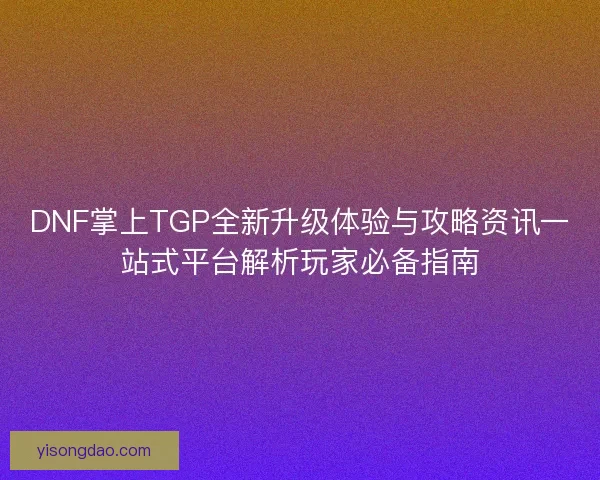 DNF掌上TGP全新升级体验与攻略资讯一站式平台解析玩家必备指南